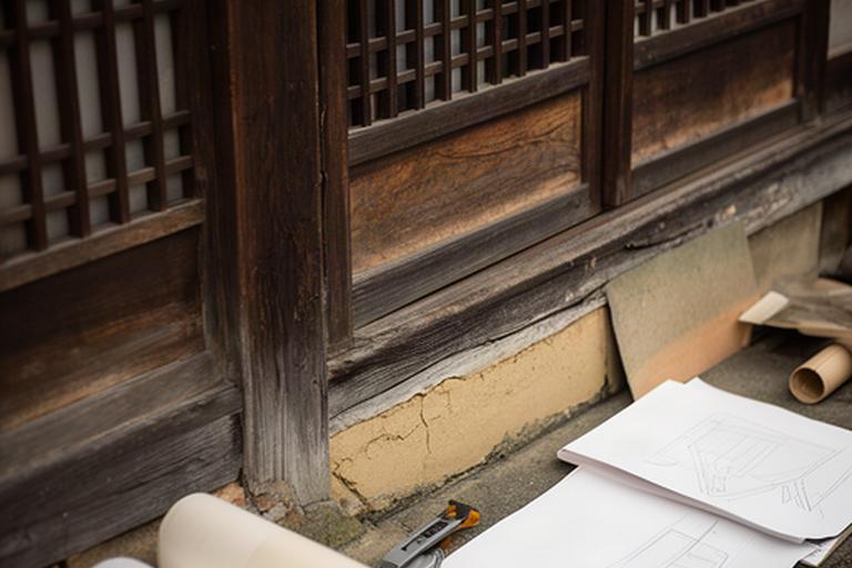 古い町家の格子戸と設計資料を記録した建築保存の現場