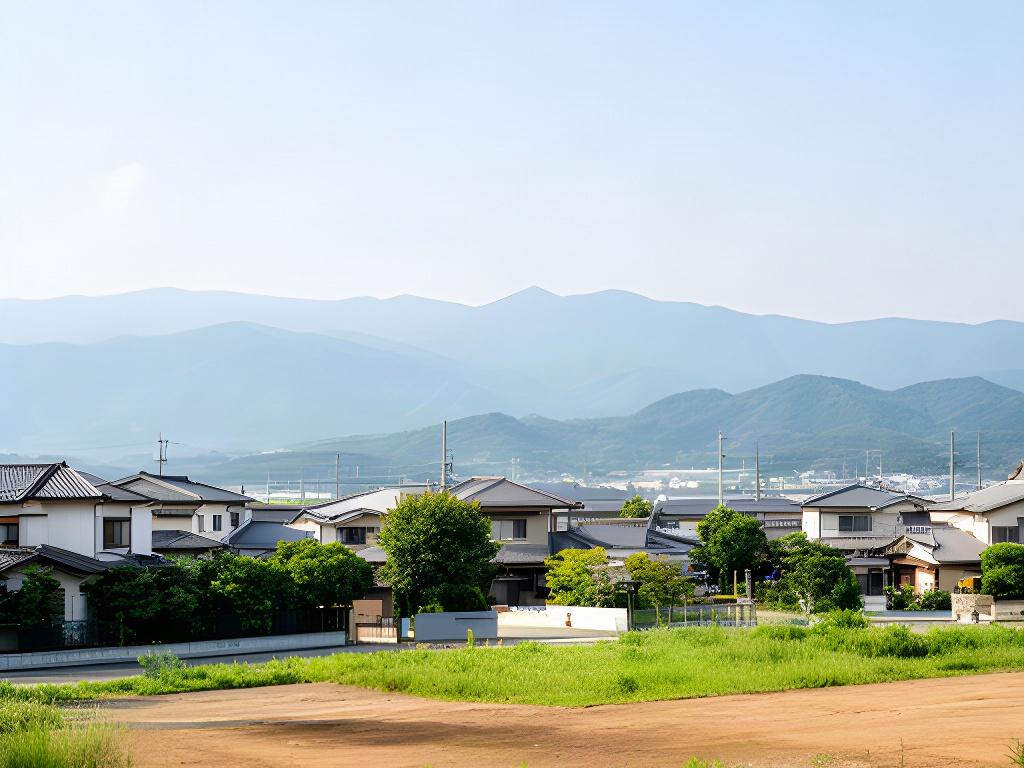 袋井市愛野東の住宅地と遠くの山並みを望む敷地風景